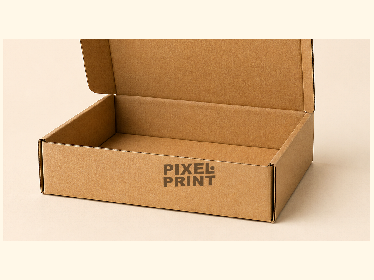 1-color black print front panel on mailer kraft box